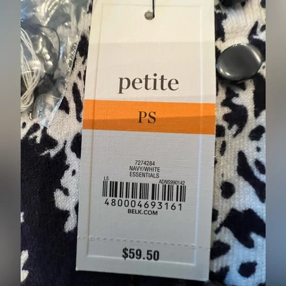 CROWN & IVY LIGHT WEIGHT SWEATER, NAVY AND WHITE. SIZE PETITE SMALL - Picture 8 of 9